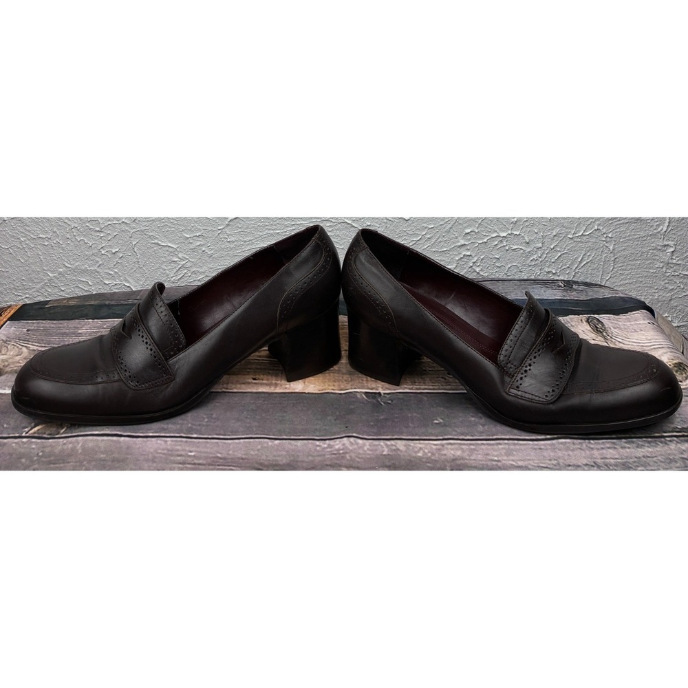Etienne Aigner E Greeley Womens Loafer Pumps Size 8M Brown Leather Block Heels - Picture 3 of 8